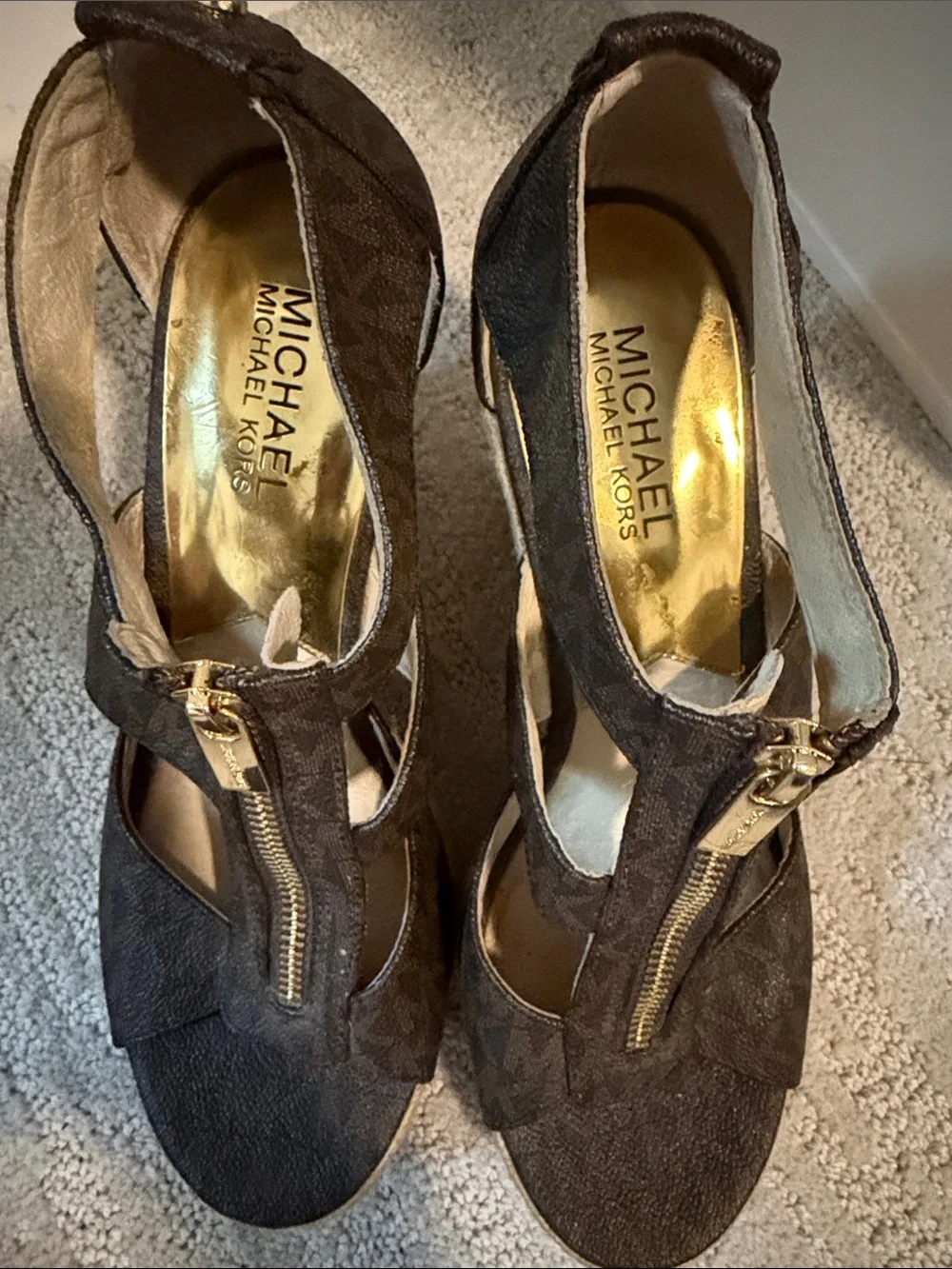 Michael Kors Brown Logo Wedge Sandals